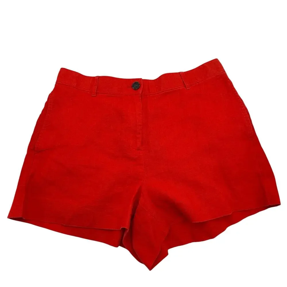 J.Crew Harbor Shorts Women’s Small Red 100% Linen Pull On Elastic Back 3” Inseam